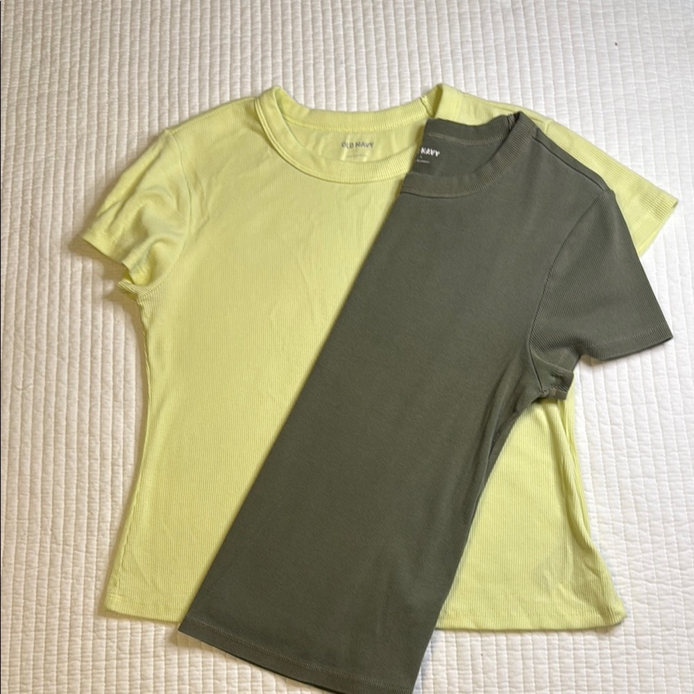 Old Navy Crop Fitted Tees Yellow Green Short Sleeve